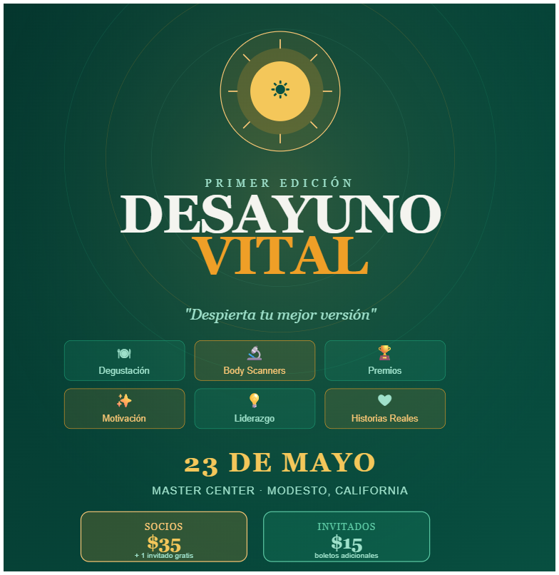 1er Desayuno Vital 📅 23 DE MAYO📍 Master Center · Modesto, California